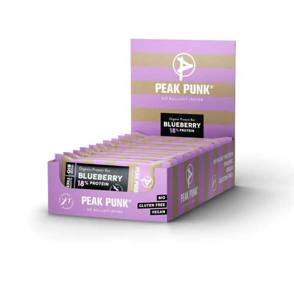 47455 PeakPunk Display Riegel Protein Blueberry mit Schatten